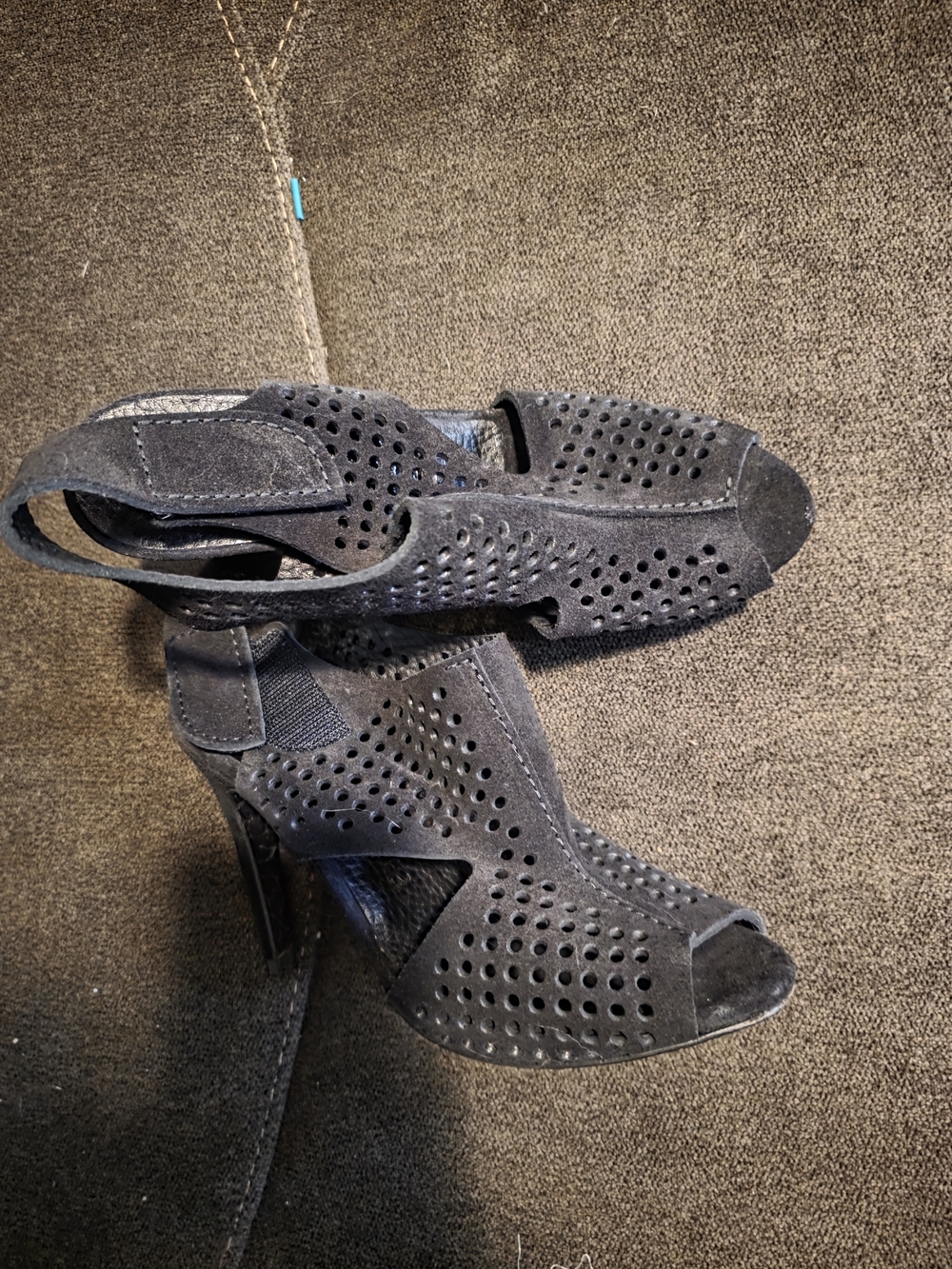 Pedro Garcia Black Perforated Suede Peep-Toe Heels